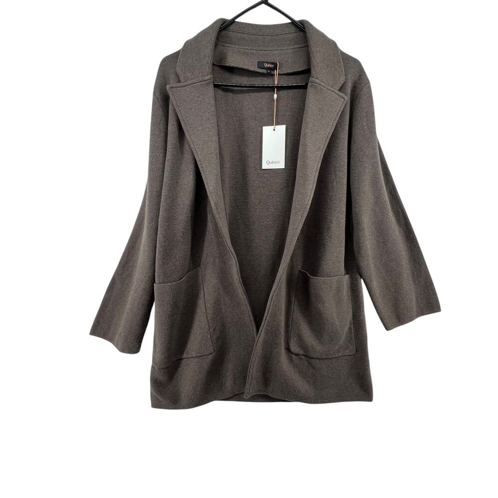 Quince NEW Size Large Heather Brown Knit Blazer Jacket Organic Cotton Open Front